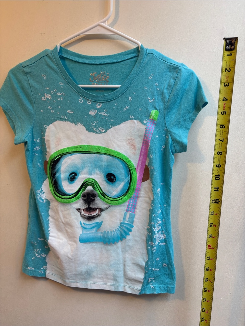 Justice Turquoise Tee with Snorkel Dog Graphic